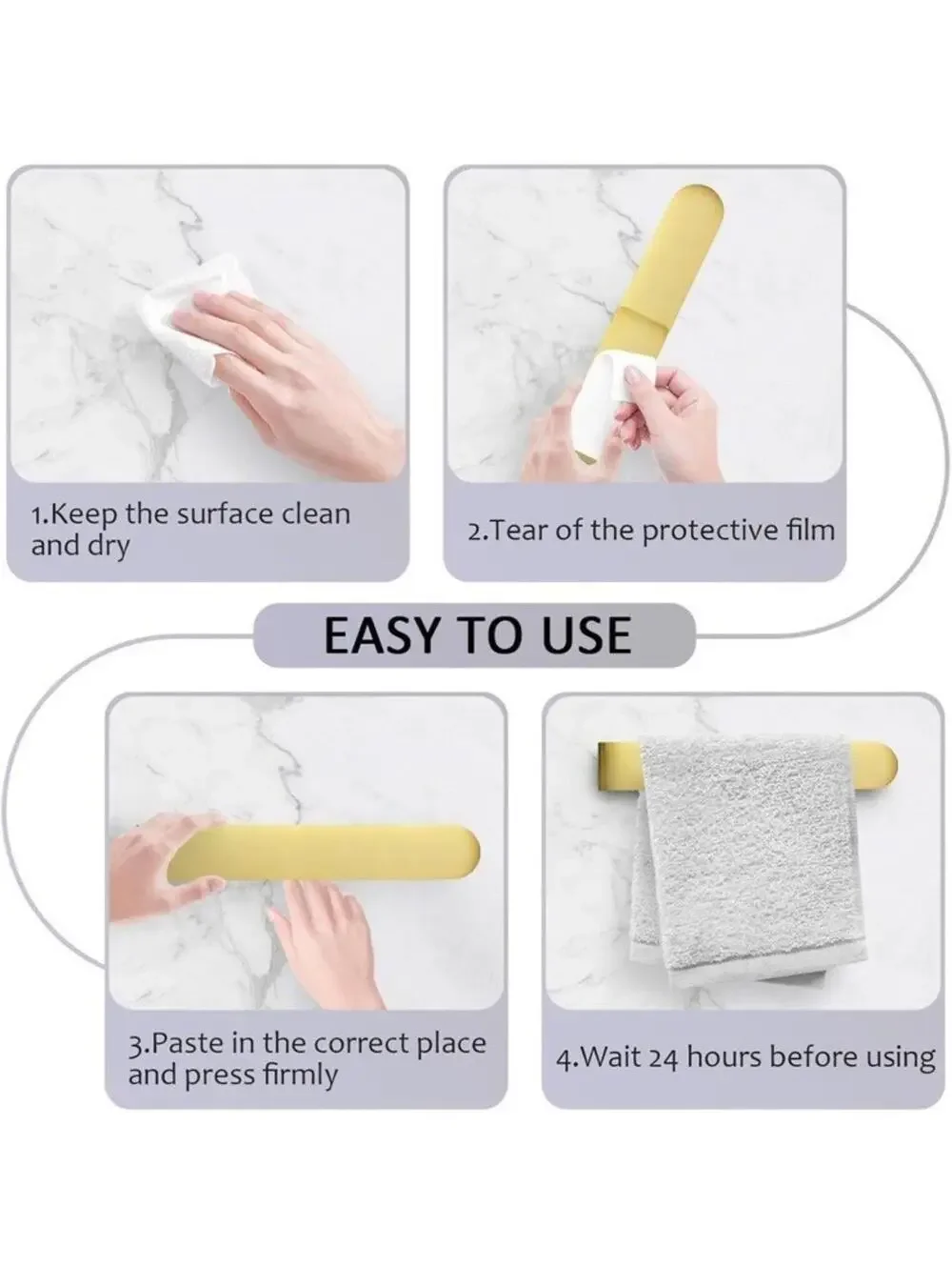 Bathroom Self-Adhesive Towel Rack, Modern Gold Stainless Steel, 9.8 Inches, New